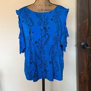 Worthington Royal Blue Floral Cold-Shoulder Blouse-never worn!